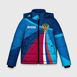 Куртка зимняя для мальчика Герб и триколор России с геометрией, цвет: 3D-черный
