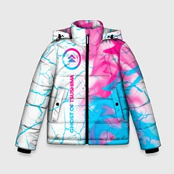 Куртка зимняя для мальчика Ghost of Tsushima neon gradient style по-вертикали, цвет: 3D-черный