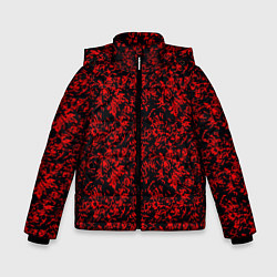 Куртка зимняя для мальчика Абстракция чёрная с красными перьями, цвет: 3D-черный