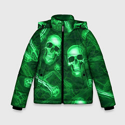 Куртка зимняя для мальчика Зелёные черепа и кости, цвет: 3D-черный