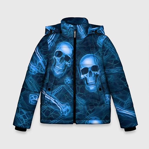 Зимняя куртка для мальчика Синие черепа и кости / 3D-Светло-серый – фото 1