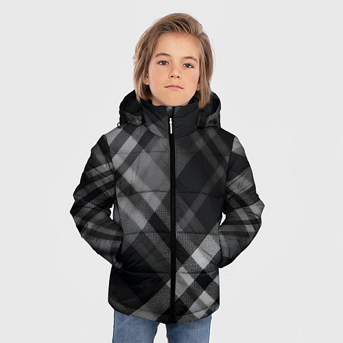 Зимняя куртка для мальчика Черно-белая диагональная клетка в шотландском стил / 3D-Черный – фото 3