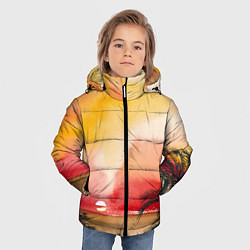Куртка зимняя для мальчика Тропический закат акварель, цвет: 3D-светло-серый — фото 2