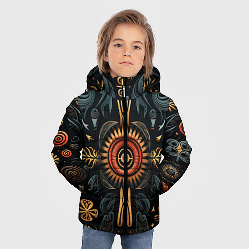 Зимняя куртка для мальчика Паттерн в славянской стилистике / 3D-Черный – фото 3