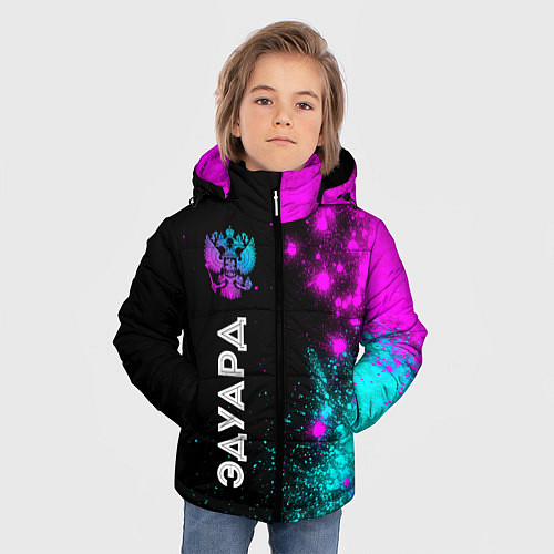 Зимняя куртка для мальчика Эдуард и неоновый герб России по-вертикали / 3D-Черный – фото 3