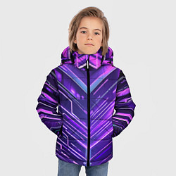 Куртка зимняя для мальчика Фиолетовые неон полосы киберпанк, цвет: 3D-светло-серый — фото 2