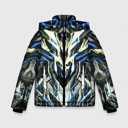 Зимняя куртка для мальчика Неоновый синий кибер череп / 3D-Светло-серый – фото 1