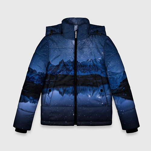 Зимняя куртка для мальчика Галактическая зимняя ночь в горах / 3D-Светло-серый – фото 1