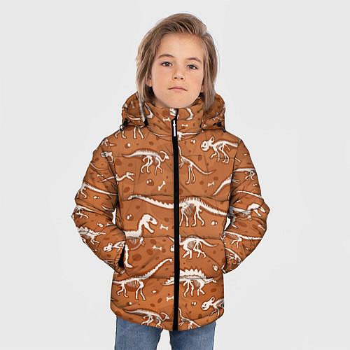 Зимняя куртка для мальчика Скелеты динозавров / 3D-Красный – фото 3