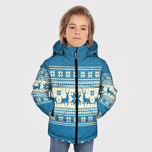 Зимняя куртка для мальчика Sweater with deer on a blue background / 3D-Черный – фото 3