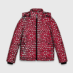 Куртка зимняя для мальчика Белые пузырьки на красном фоне, цвет: 3D-черный