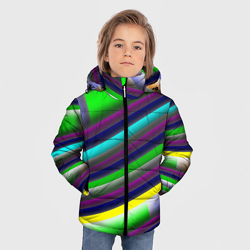 Зимняя куртка для мальчика Размытые абстрактные полосы / 3D-Черный – фото 3