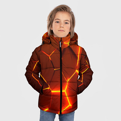Зимняя куртка для мальчика Плиты абстрактные огненные / 3D-Черный – фото 3