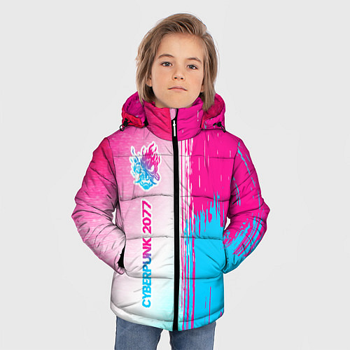 Зимняя куртка для мальчика Cyberpunk 2077 neon gradient style по-вертикали / 3D-Черный – фото 3