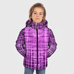 Куртка зимняя для мальчика Фиолетовые неоновые полосы киберпанк, цвет: 3D-черный — фото 2