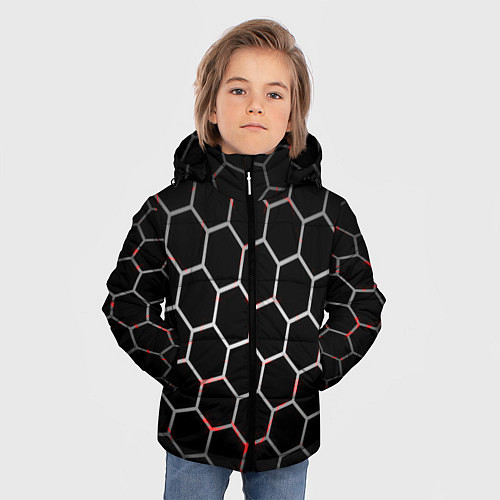 Зимняя куртка для мальчика Шестиугольник пчелиный улей / 3D-Черный – фото 3