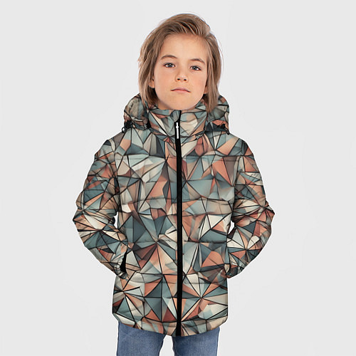 Зимняя куртка для мальчика Маленькие треугольники сепия / 3D-Черный – фото 3