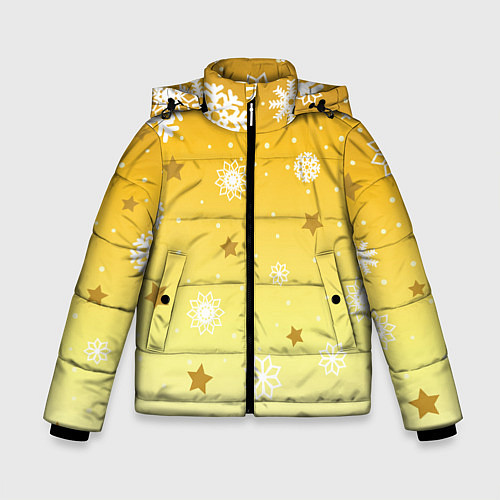 Зимняя куртка для мальчика Снежинки и звезды на желтом / 3D-Светло-серый – фото 1