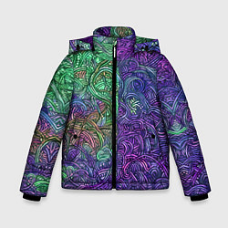 Куртка зимняя для мальчика Вьющийся узор фиолетовый и зелёный, цвет: 3D-красный