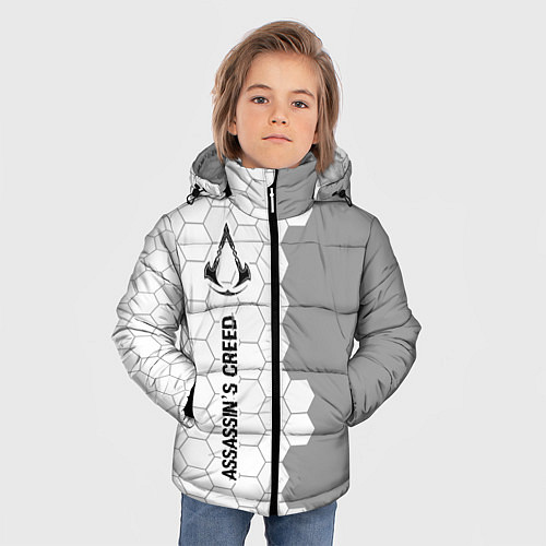 Зимняя куртка для мальчика Assassins Creed glitch на светлом фоне по-вертикал / 3D-Черный – фото 3