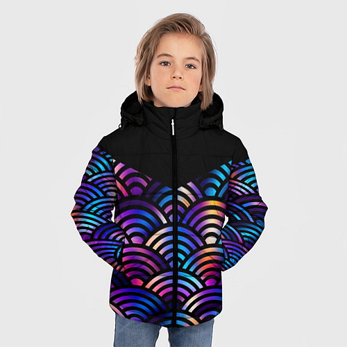 Зимняя куртка для мальчика Чёрный берег и рябь на волнах / 3D-Черный – фото 3