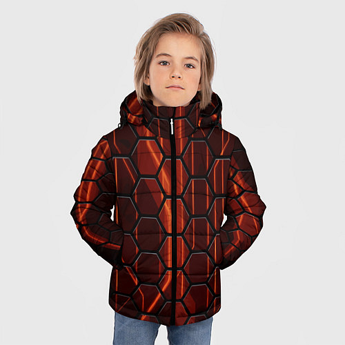 Зимняя куртка для мальчика Огненные шестигранники соты / 3D-Светло-серый – фото 3
