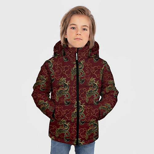 Зимняя куртка для мальчика Азиатский стиль дракона / 3D-Черный – фото 3