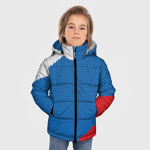 Зимняя куртка для мальчика Белый синий красный вязаный фон / 3D-Черный – фото 3