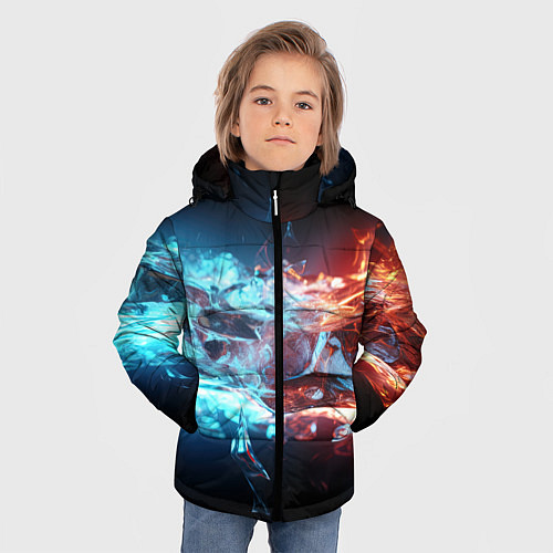 Зимняя куртка для мальчика Лед и пламя абстракция / 3D-Черный – фото 3