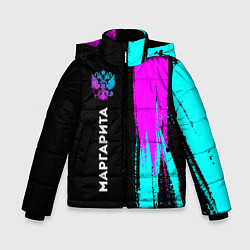 Куртка зимняя для мальчика Маргарита и неоновый герб России по-вертикали, цвет: 3D-черный