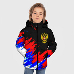 Куртка зимняя для мальчика Россия триколор герб краски, цвет: 3D-светло-серый — фото 2