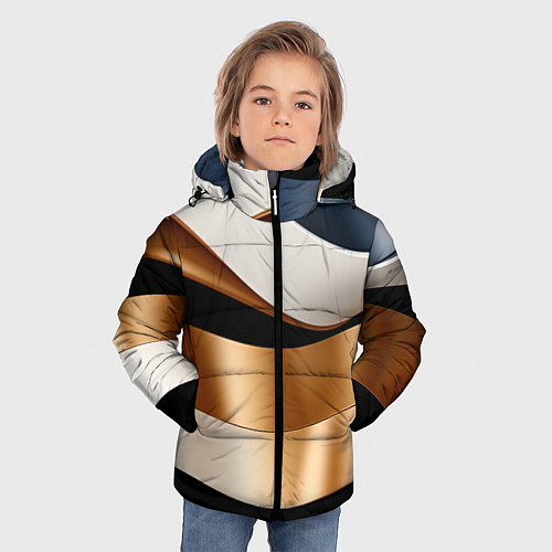 Зимняя куртка для мальчика Золотистые вставки абстракции / 3D-Красный – фото 3