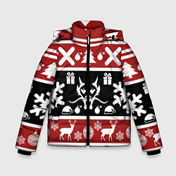 Куртка зимняя для мальчика Новогодний дракон и олени, цвет: 3D-черный