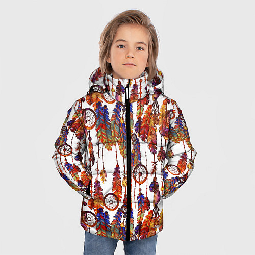 Зимняя куртка для мальчика Ловцы снов этническое искусство / 3D-Красный – фото 3