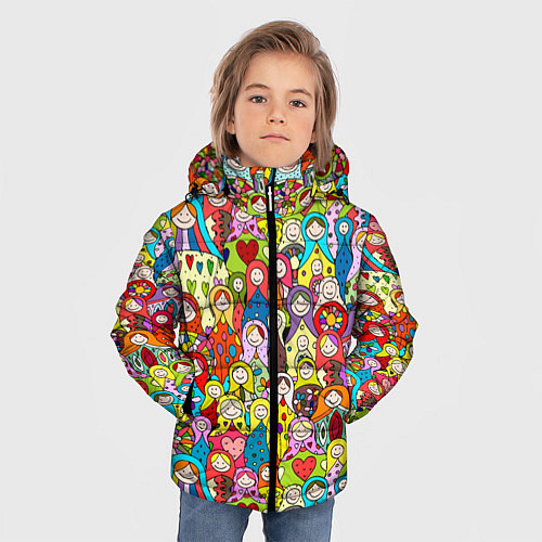 Зимняя куртка для мальчика Веселые русские матрешки / 3D-Красный – фото 3