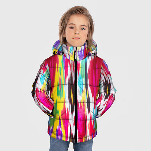 Зимняя куртка для мальчика Атласная ткань узбекского народа - икат / 3D-Светло-серый – фото 3