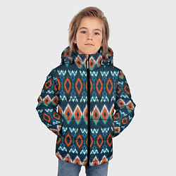 Куртка зимняя для мальчика Орнамент икат синий оранжевый, цвет: 3D-красный — фото 2