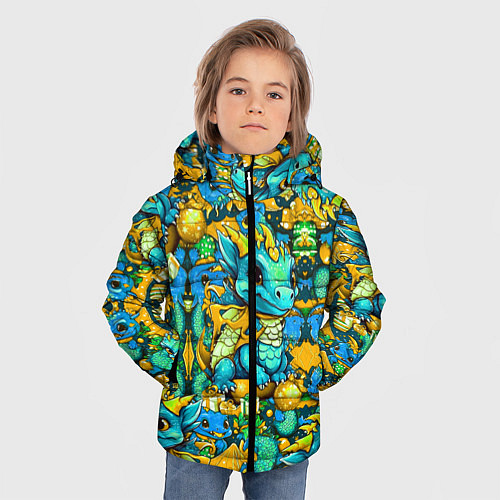 Зимняя куртка для мальчика Милые новогодние дракончики / 3D-Черный – фото 3