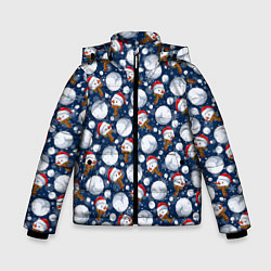 Куртка зимняя для мальчика Весёлые снеговики - паттерн, цвет: 3D-черный