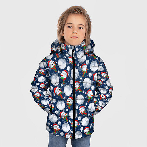 Зимняя куртка для мальчика Весёлые снеговики - паттерн / 3D-Черный – фото 3