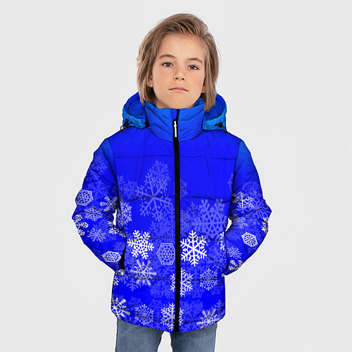 Зимняя куртка для мальчика Снежинки на синем / 3D-Светло-серый – фото 3