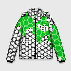 Куртка зимняя для мальчика Зелёная энерго-броня из шестиугольников, цвет: 3D-светло-серый