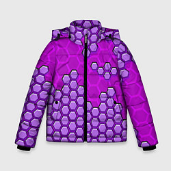 Куртка зимняя для мальчика Фиолетовая энерго-броня из шестиугольников, цвет: 3D-светло-серый