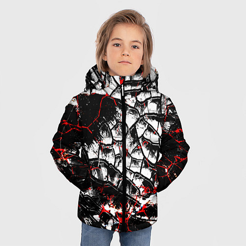 Зимняя куртка для мальчика Черные разломы / 3D-Красный – фото 3