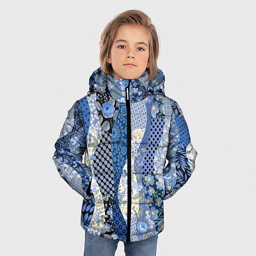 Зимняя куртка для мальчика Лоскутные волны / 3D-Черный – фото 3