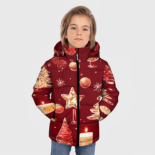 Зимняя куртка для мальчика Новогодний и рождественский узор / 3D-Красный – фото 3