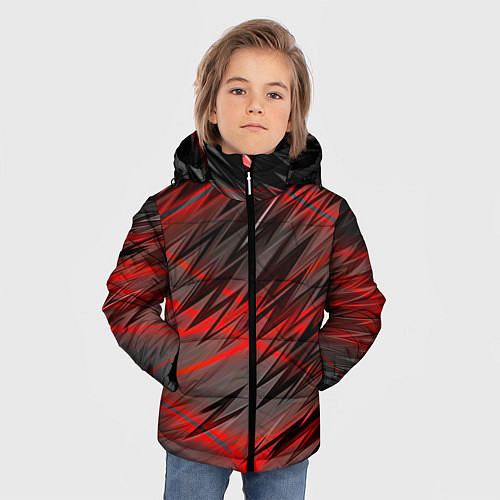 Зимняя куртка для мальчика Красные полосы надрезы / 3D-Черный – фото 3