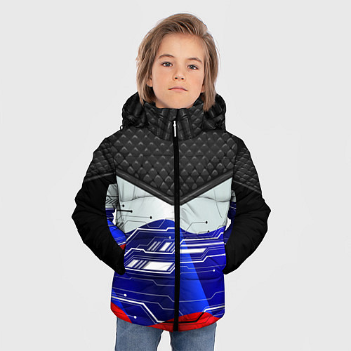Зимняя куртка для мальчика Стёганные ромбы: русский хакер / 3D-Светло-серый – фото 3