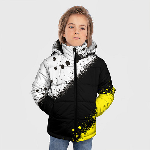 Зимняя куртка для мальчика Брызги желто-черных красок / 3D-Черный – фото 3