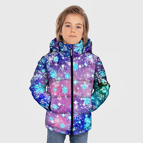 Зимняя куртка для мальчика Снежинки - морозный паттерн / 3D-Светло-серый – фото 3
